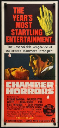 3a0492 CHAMBER OF HORRORS Aust daybill 1966 different art of the crazed Baltimore Strangler!