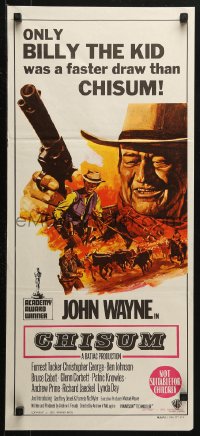 3a0494 CHISUM Aust daybill 1970 great color artwork of John Wayne by Tom William Chantrell!