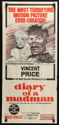 3a0509 DIARY OF A MADMAN Aust daybill 1963 Vincent Price in his most chilling portrayal of evil!