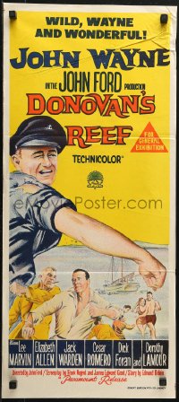 3a0510 DONOVAN'S REEF Aust daybill 1963 John Ford, art of punching sailor John Wayne & Lee Marvin!