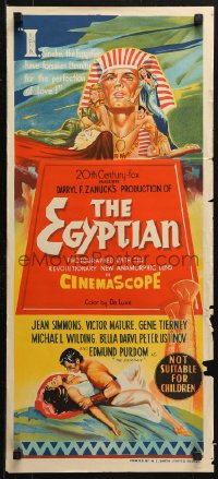 3a0516 EGYPTIAN Aust daybill 1954 Curtiz, art of Jean Simmons, Victor Mature & Gene Tierney!