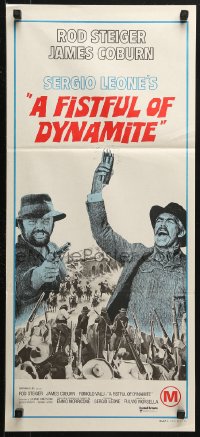 3a0526 FISTFUL OF DYNAMITE Aust daybill 1973 Sergio Leone, art of Rod Steiger & Coburn!