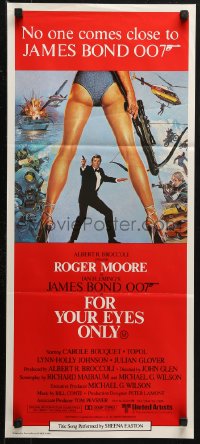 3a0529 FOR YOUR EYES ONLY Aust daybill 1981 Roger Moore as James Bond, art by Brian Bysouth!