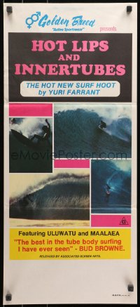 3a0556 HOT LIPS & INNERTUBES Aust daybill 1970s Yuri Farrant, surfing documentary!
