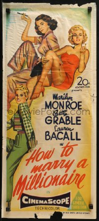 3a0560 HOW TO MARRY A MILLIONAIRE Aust daybill 1953 Marilyn Monroe, Betty Grable & Bacall!