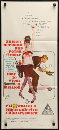 3a0561 HOW TO STEAL A MILLION Aust daybill 1966 art of sexy Audrey Hepburn & Peter O'Toole!