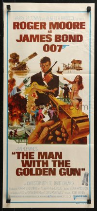 3a0593 MAN WITH THE GOLDEN GUN Aust daybill 1974 art of Roger Moore as James Bond by McGinnis!