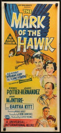 3a0594 MARK OF THE HAWK Aust daybill 1958 Sidney Poitier & Eartha Kitt against voodoo fury in Africa!