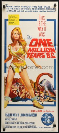 3a0613 ONE MILLION YEARS B.C. Aust daybill 1966 different art of sexy cavewoman Raquel Welch!