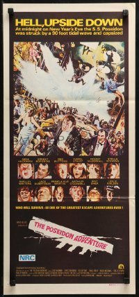 3a0629 POSEIDON ADVENTURE Aust daybill 1973 Gene Hackman & Stella Stevens escaping by Mort Kunstler!