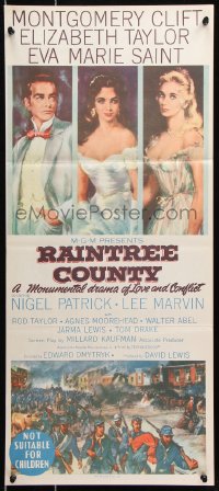 3a0638 RAINTREE COUNTY Aust daybill 1958 art of Montgomery Clift, Elizabeth Taylor & Eva Marie Saint!
