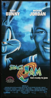 3a0673 SPACE JAM Aust daybill 1996 cool image of Michael Jordan & Bugs Bunny in outer space!