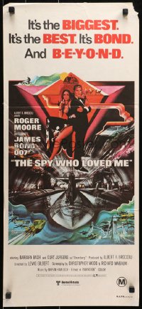 3a0676 SPY WHO LOVED ME Aust daybill 1977 art of Roger Moore as James Bond 007 by Bob Peak!