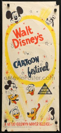 3a0710 WALT DISNEY'S CARTOON FESTIVAL Aust daybill 1960s Mickey Mouse, Donald Duck, Huey, more!