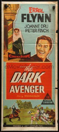3a0714 WARRIORS Aust daybill 1955 Errol Flynn, Joanne Dru & Peter Finch, Dark Avenger, ultra-rare!