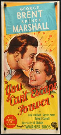 3a0728 YOU CAN'T ESCAPE FOREVER Aust daybill R1940s art of George Brent kissing Brenda Marshall!