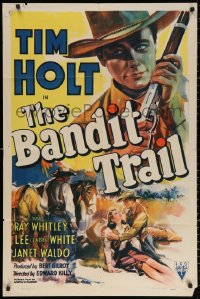 3a0772 BANDIT TRAIL 1sh 1941 cool close up art of Tim Holt with rifle + helping pretty girl!