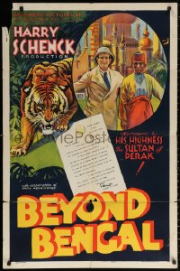 3a0783 BEYOND BENGAL 1sh 1934 Harry Schenck, fabulous stone litho art of prowling tiger and cast!