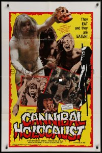 3a0808 CANNIBAL HOLOCAUST 1sh 1985 full-color one-sheet with gruesome images!