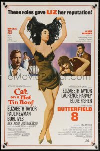 3a0813 CAT ON A HOT TIN ROOF/BUTTERFIELD 8 1sh 1966 art of super sexy Elizabeth Taylor in nightie!