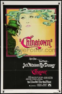 3a0817 CHINATOWN 1sh 1974 Jim Pearsall art of smoking Jack Nicholson & Faye Dunaway, Roman Polanski
