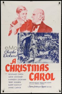 3a0818 CHRISTMAS CAROL 1sh R1962 Charles Dickens holiday classic, art of Reginald Owen as Scrooge!