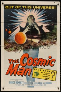 3a0828 COSMIC MAN 1sh 1959 artwork of soldiers & tanks attacking wacky creature from space!