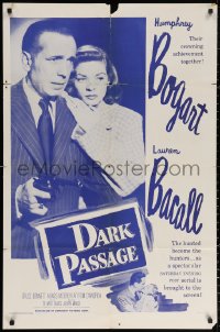 3a0833 DARK PASSAGE 1sh R1956 great close up of Humphrey Bogart with gun & sexy Lauren Bacall!