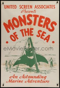 3a0839 DEVIL MONSTER 1sh R1930s Monsters of the Sea, cool artwork of giant manta ray!