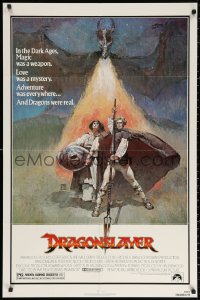 3a0849 DRAGONSLAYER 1sh 1981 cool Jeff Jones fantasy artwork of Peter MacNicol w/spear & dragon!