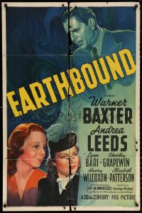 3a0855 EARTHBOUND 1sh 1940 ghost Warner Baxter, Andrea Leeds, directed by Irving Pichel!