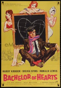 3a0768 BACHELOR OF HEARTS English 1sh 1958 Hardy Kruger, Sylvia Syms, great artwork of sexy girls!