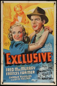 3a0873 EXCLUSIVE Other Company 1sh 1937 different artwork of Frances Farmer hugging Fred MacMurray!