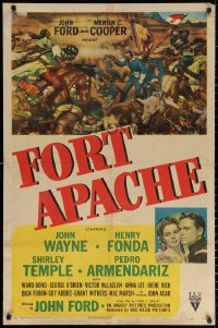 3a0893 FORT APACHE 1sh 1948 John Ford, John Wayne, Henry Fonda, Shirley Temple, cool battle art!