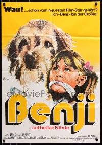 3a0126 BENJI German 1975 Joe Camp, classic dog movie, completely different artwork of girl in peril!