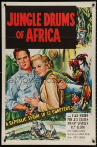 3a0955 JUNGLE DRUMS OF AFRICA 1sh 1952 Clayton Moore with gun & Phyllis Coates, Republic serial!
