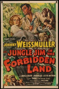 3a0956 JUNGLE JIM IN THE FORBIDDEN LAND 1sh 1951 Cravath art of Johnny Weissmuller & fake manimals!