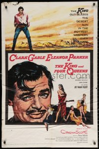 3a0962 KING & FOUR QUEENS 1sh 1957 full-length art of Clark Gable, Eleanor Parker & sexy ladies!
