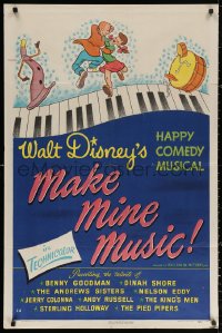 3a0988 MAKE MINE MUSIC 1sh 1946 Walt Disney full-length feature cartoon, musical piano art!