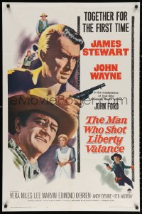 3a0991 MAN WHO SHOT LIBERTY VALANCE 1sh 1962 John Wayne & James Stewart 1st time together!