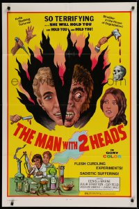 3a0992 MAN WITH TWO HEADS 1sh 1972 William Mishkin horror, shudder in the house of degradation!