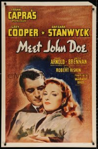 3a0996 MEET JOHN DOE 1sh R1940s Frank Capra, romantic close art of Gary Cooper & Barbara Stanwyck!