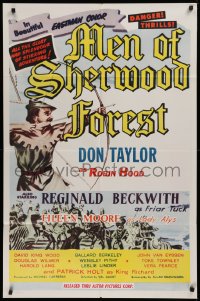 3a1001 MEN OF SHERWOOD FOREST 1sh 1956 art of Don Taylor as Robin Hood fighting many guards!