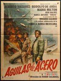 3a0040 AGUILAS DE ACERO Mexican poster 1971 cool artwork of Alberto Vazquez, explosion, fighter jets!