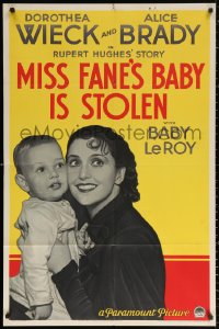 3a1007 MISS FANE'S BABY IS STOLEN 1sh 1933 c/u of Dorothea Wieck with Baby LeRoy, ultra-rare!