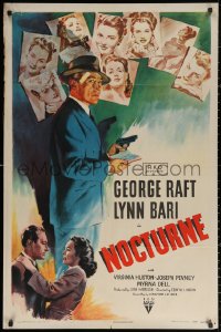 3a1032 NOCTURNE 1sh 1946 film noir art of George Raft & Lynn Bari, Hollywood glamour murder, rare!