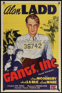 3a1052 PAPER BULLETS 1sh R1943 cool art of Alan Ladd, who is now top billed, Gangs, Inc!