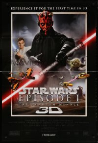 3a1059 PHANTOM MENACE int'l advance DS 1sh R2012 Star Wars Episode I in 3-D, different image of Darth Maul!