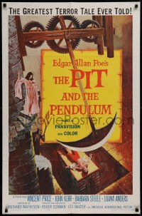 3a1063 PIT & THE PENDULUM 1sh 1961 Edgar Allan Poe's greatest terror tale, horror art!