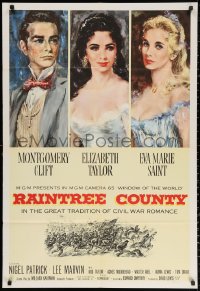 3a1076 RAINTREE COUNTY 1sh 1957 art of Montgomery Clift, Elizabeth Taylor & Eva Marie Saint!